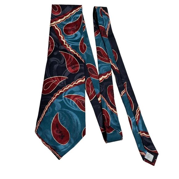 Vintage Oscar de la Renta Men's Necktie Tie Blue Maroon Paisley Silk Designer - Picture 7 of 7